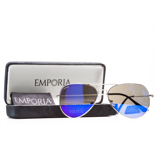 Emporia Italy - Aviator -sarja "LAGUUNI" polarisoidut UV-SUODATTAVAT aurinkolasit kovalla säilytyskotelolla ja puhdistusliinalla, sinivioletit linssit, hopeanväriset kehykset