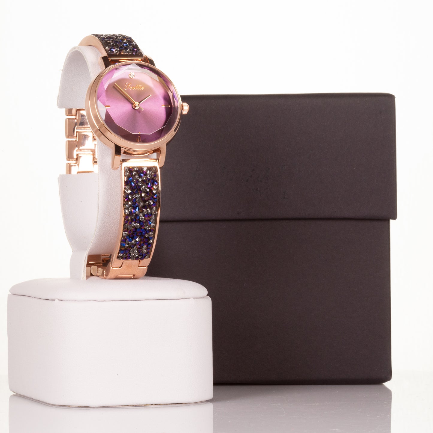 Laadukas Miyota Movements metallirannekello lahjapakkauksella, violetti kellotaulu