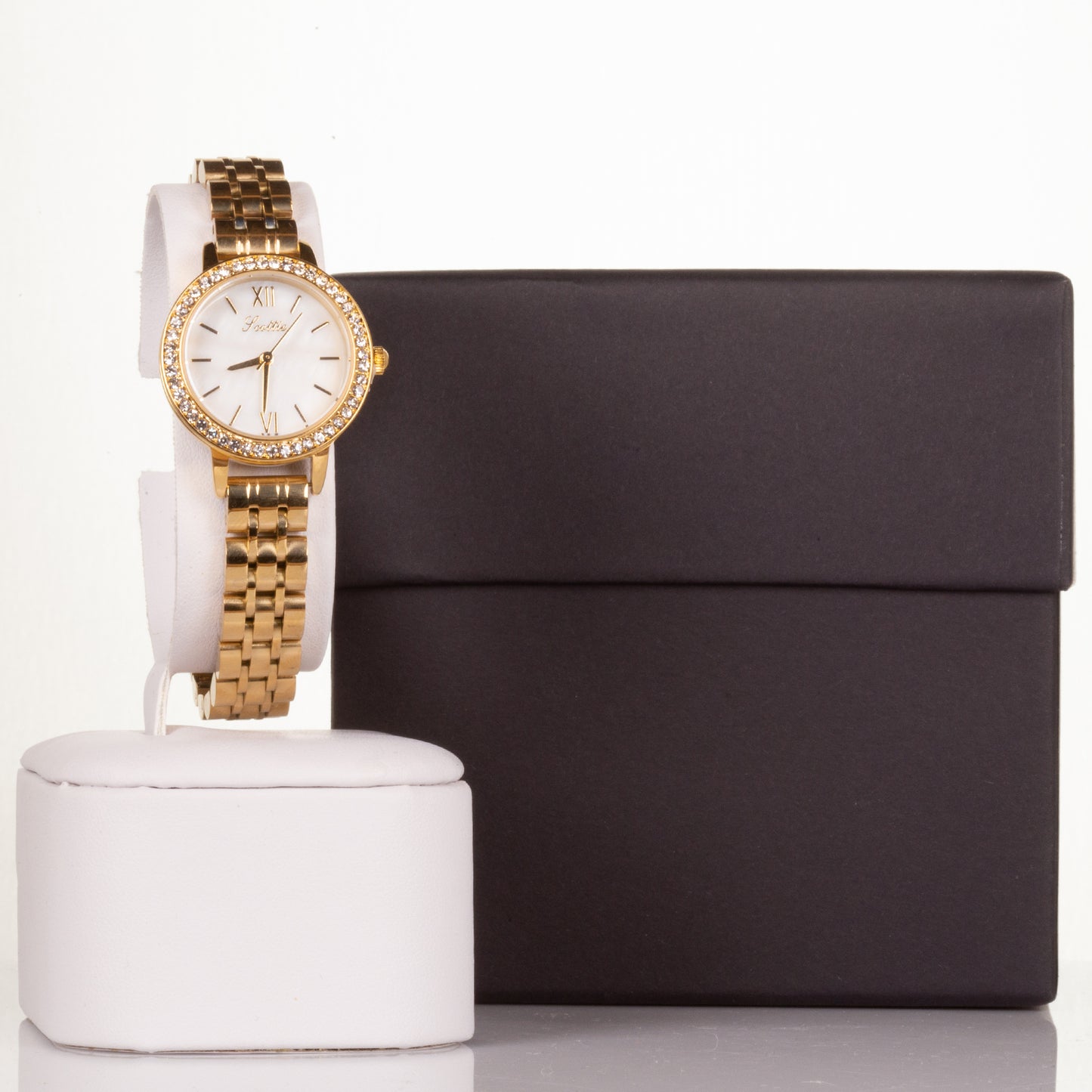 Laadukas Miyota Movements metallirannekello lahjapakkauksella, valkoinen kellotaulu