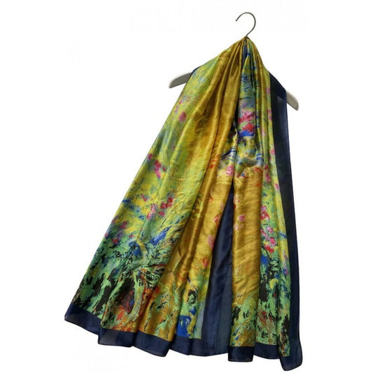 100% Silkkihuivi, 90 cm x 180 cm, Klimt Öljymaalattu Kukkapuutarha