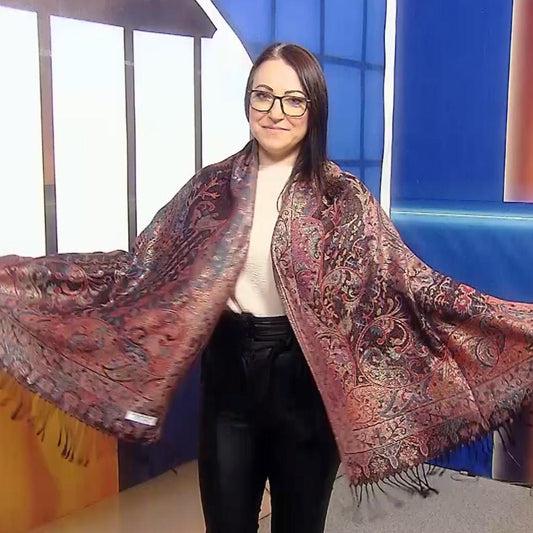 100% aito Pashmina-kashmirhuivi/-saali, 70 cm x 180 cm, kiiltävä, monivärinen/musta