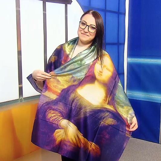Silkkihuivi/-saali, 70 cm x 180 cm, Leonardo Da Vinci - Mona Lisa