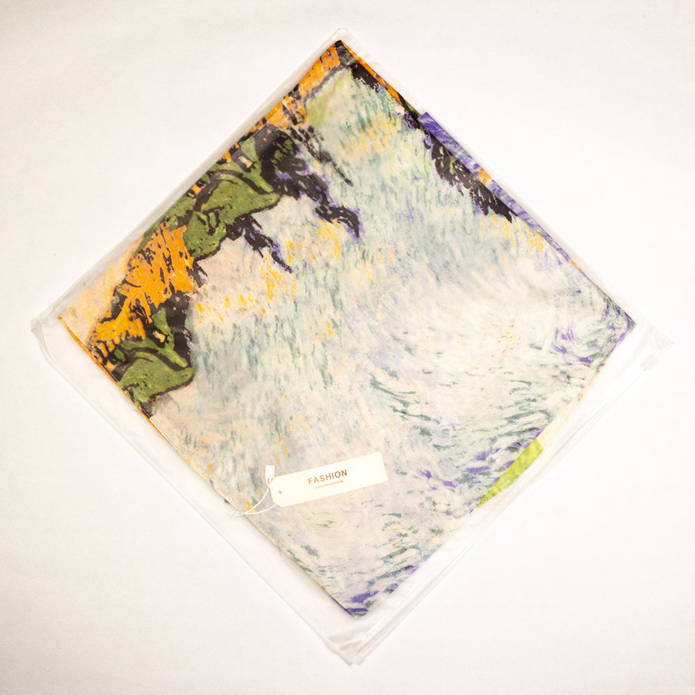100% Silkkihuivi, 90 cm x 180 cm, Van Gogh, Sypressi ja tähti