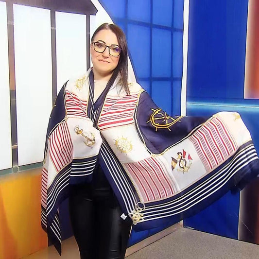 Silkkihuivi/-saali, 90 cm x 180 cm, ruori ja ankkuri