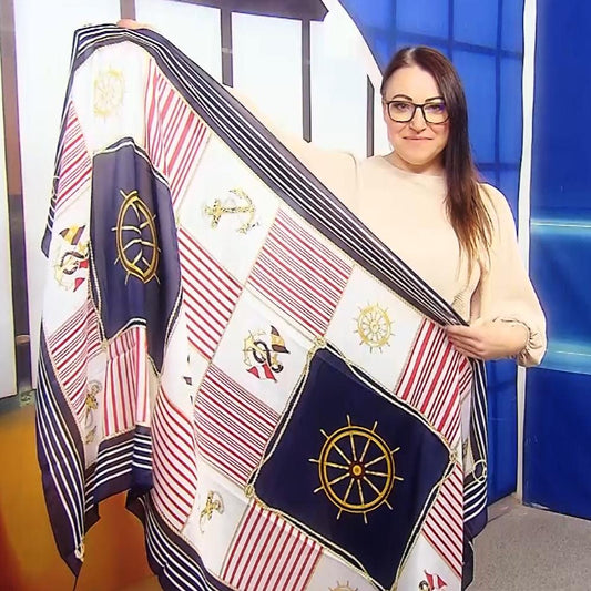 Silkkihuivi/-saali, 90 cm x 180 cm, ruori ja ankkuri