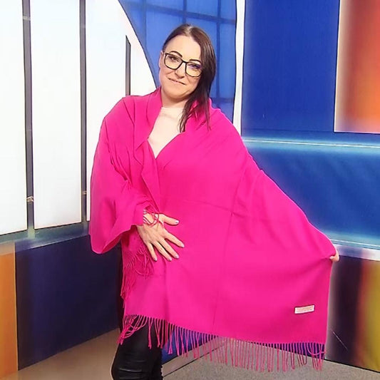 100% aito Pashmina-kashmirhuivi/-saali, 70 cm x 170 cm, fuksia