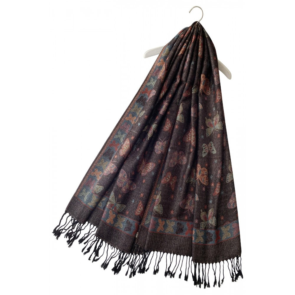 100% Aito Pashmina Kashmirhuivi/-saali, 70 cm x 180 cm, Perhoskuviollinen 1 