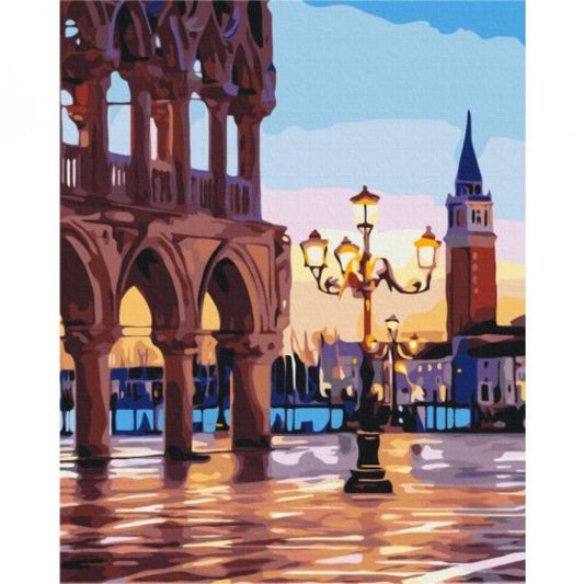 "Hämärä Venetsian pääaukiolla" Maalaa numerojen mukaan setti, 40x50 cm