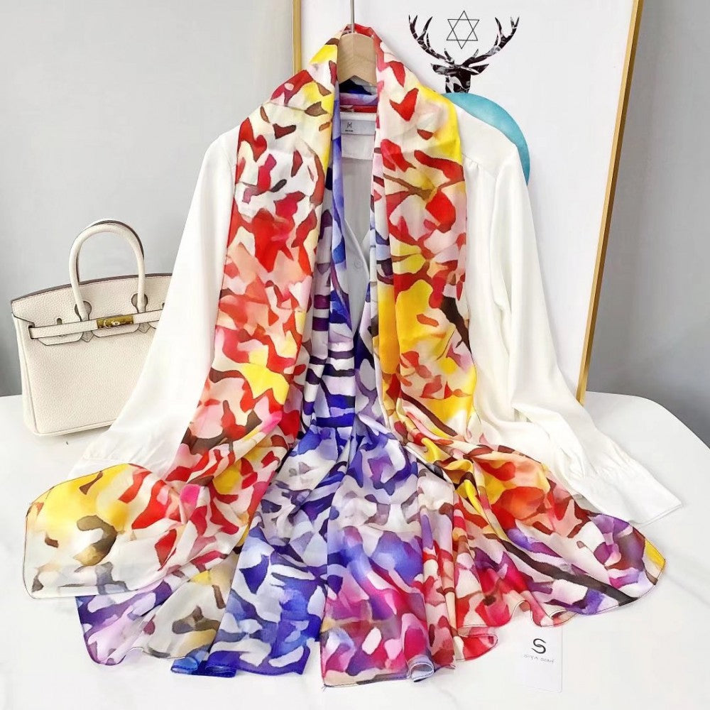 Silkkihuivi, 90 cm x 180 cm, Värikäs Elämä, Sekavärit, 100% Silkkiä 1 
