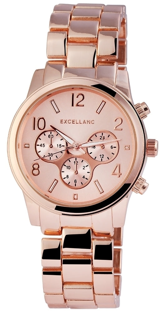 Excellanc Womens watch with metal strap , rose gold color, High quality quartz movement, rose gold dial color