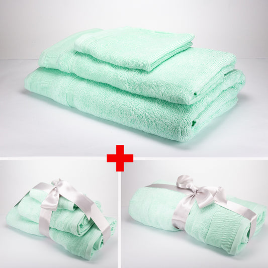 3+3+1 Suuri kylpylakana lahjasetti 100% mikropuuvillapyyhkeitä, 500 GSM, mintunvihreä