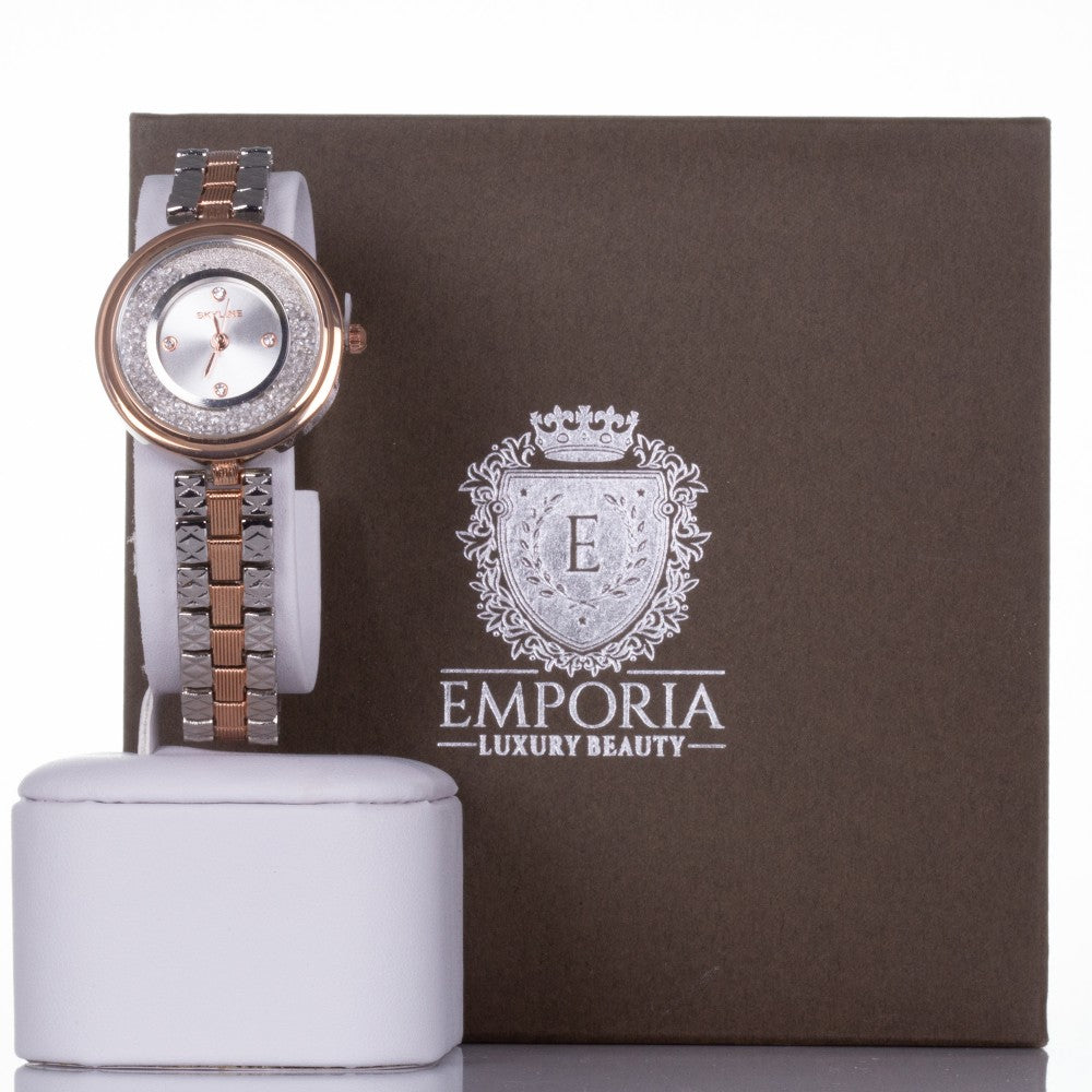 ROSE GOLD AND SILVER, woman alloy SKYLINE watch with quartz crystals with Gift box 1 