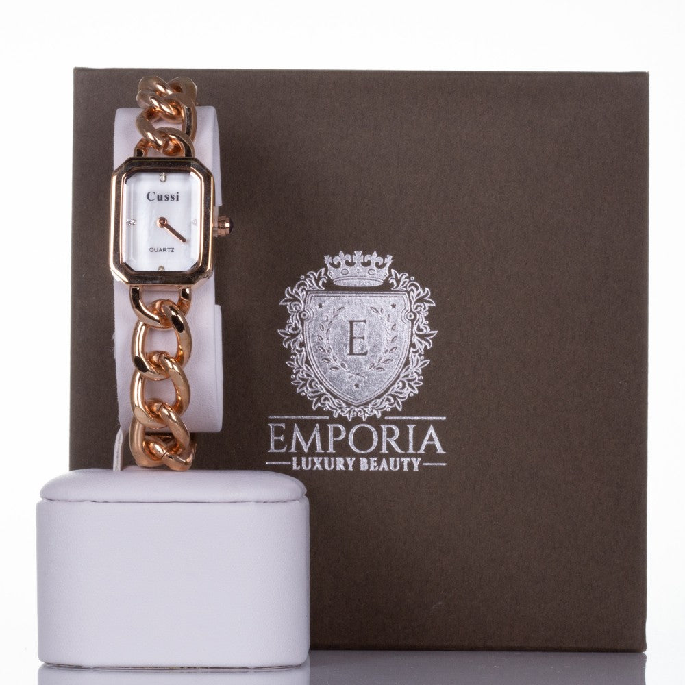 ROSE GOLD, woman alloy CUSSI watch with chain strap and 4 quartz crystals with Gift box 1 