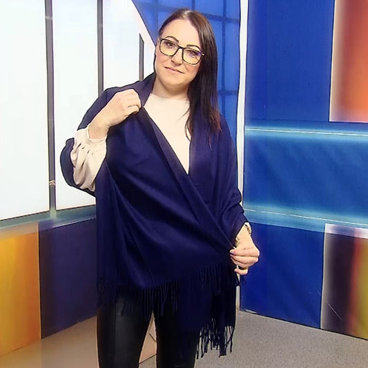 100% aito Pashmina-kashmirhuivi/-saali, 70 x 170 cm, laivastonsininen