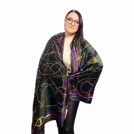 100% aito silkkihuivi/-saali, 90 cm x 180 cm, vihreä