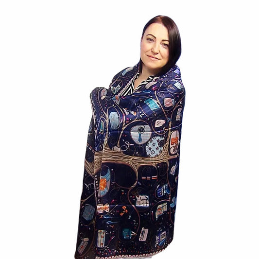 100% Aito Silkkihuivi/-saali, 90 cm x 180 cm, Tyylikäs Laukkukuvio, Laivastonsininen