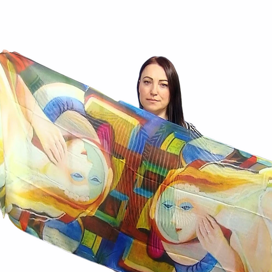 Puuvillahuivi/-saali, 70 cm x 180 cm, Picasso - Abstrakti Muotokuva