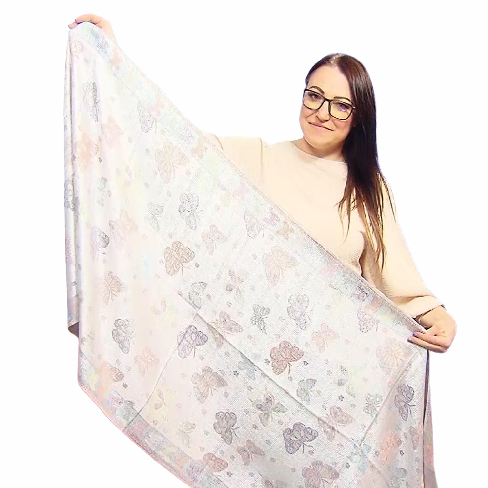 100% aito Pashmina-kashmirhuivi/-saali, 70 cm x 170 cm, perhoskuvioitu, kiiltävä, valkoinen 1 