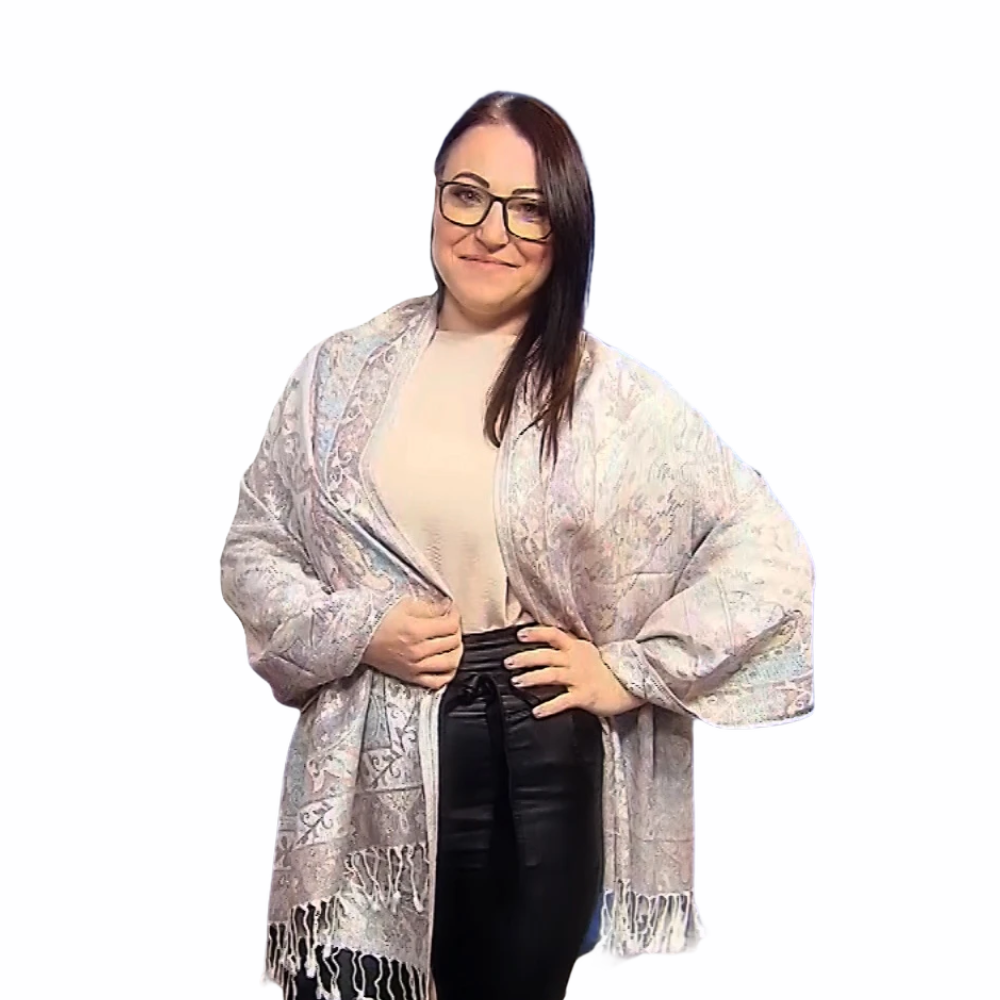 100% aito Pashmina-kashmirhuivi/-saali, 70 cm x 180 cm, kiiltävä ruusunvalkoinen 1 