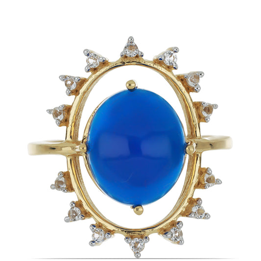 Kullattu hopeasormus Sinisellä Etiopialaisella Lega Dembi Opaalilla ja Valkoisella Topaasilla