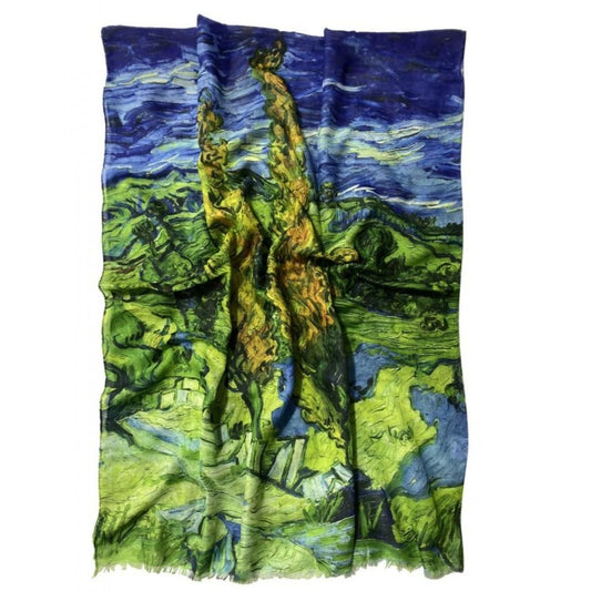 Puuvillahuivi/-saali, 70 cm x 180 cm, Van Gogh - Kaksi Poppelia
